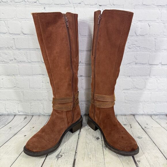 Claks Collection Riding Boots Women Size 6 Brown Suede Leather Buckle Campus - Picture 3 of 16